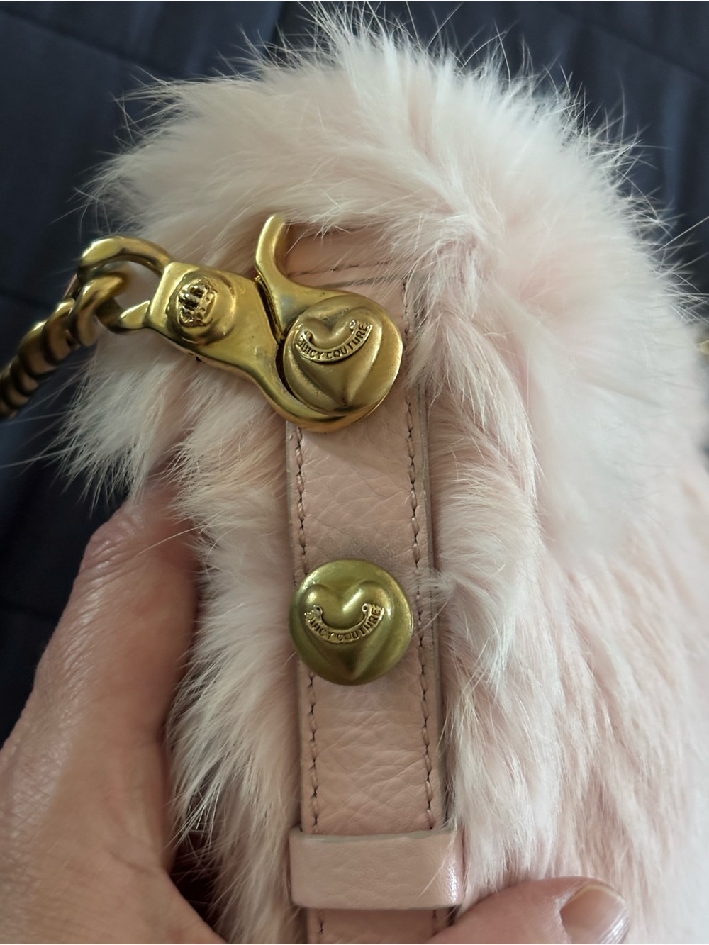 Circa 2007 Juicy Couture Rabbit Fur Blush Pink Crossbody with Gold Chain - Picture 16 of 16